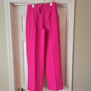 Bright Hot Pink High-Waist Trousers